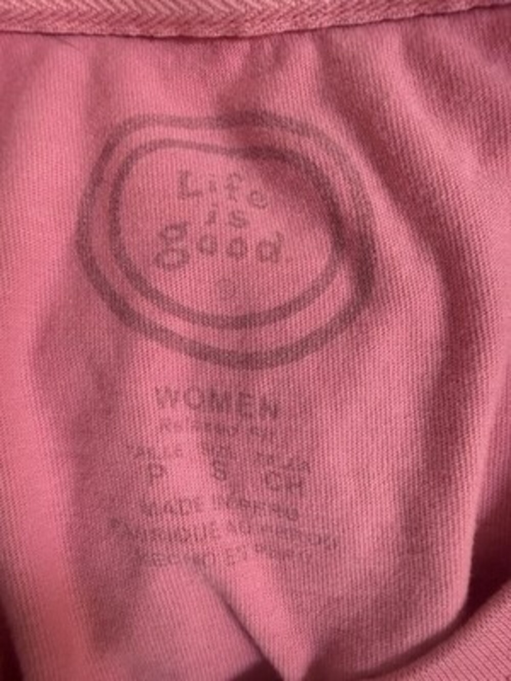 Life is Good Crusher T-Shirt Top Women Small Pink Here Comes The Sun Cotton - Picture 7 of 7